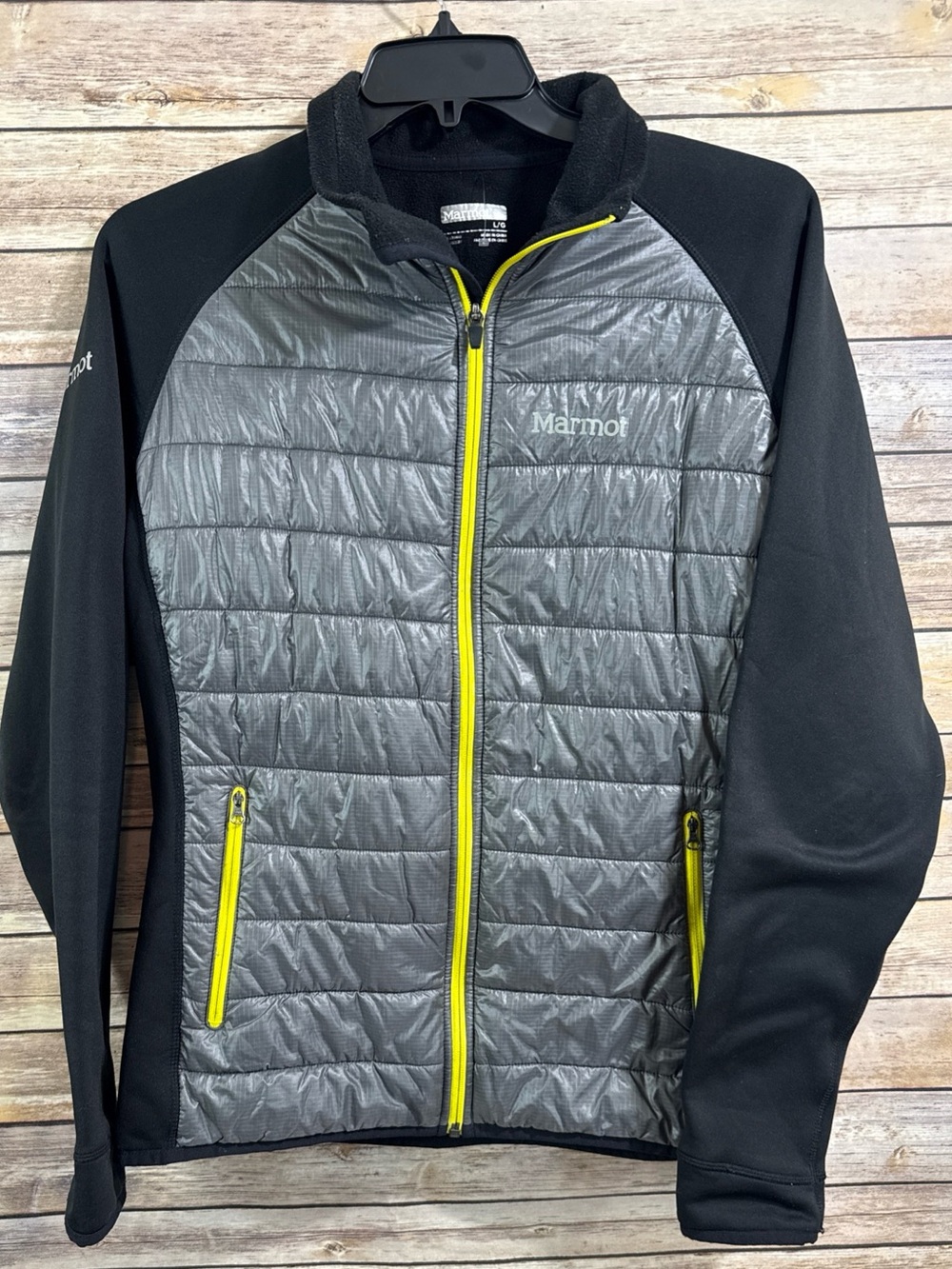 Marmot Stretch Puffer Polartec Jacket Women Large Black gray Lightweight Outdoor